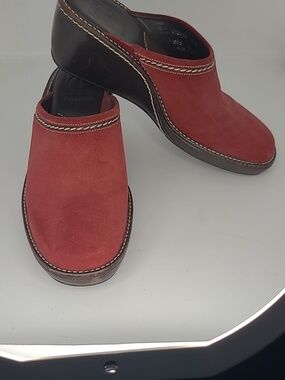 Cole Haan Elyssa Women's Wedge Slide Mules Clogs Shoes Size 6B Red And Black